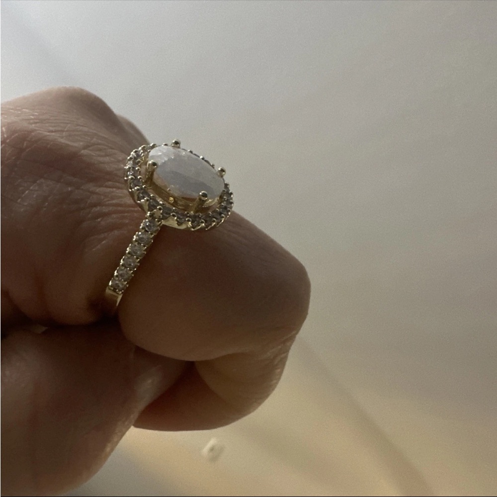 Gold Opal Halo Ring with Pavé Band